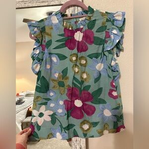 JODIFL Green and Pink Floral Blouse